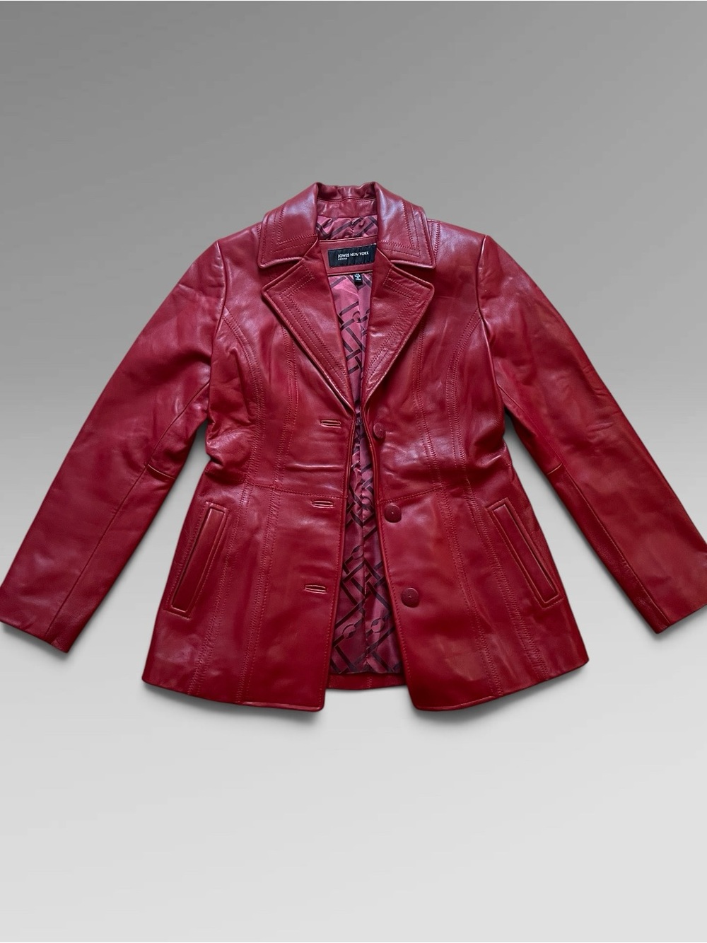 Red Leather Fitted Blazer Jones New York Petite Small